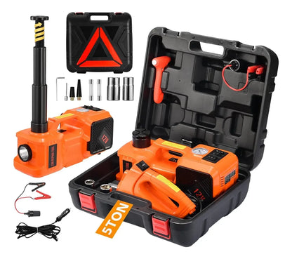 KIT Gata Hidráulica Eléctrica 5T 4 en 1 (gata + llave de impacto + compresor + luz LED)