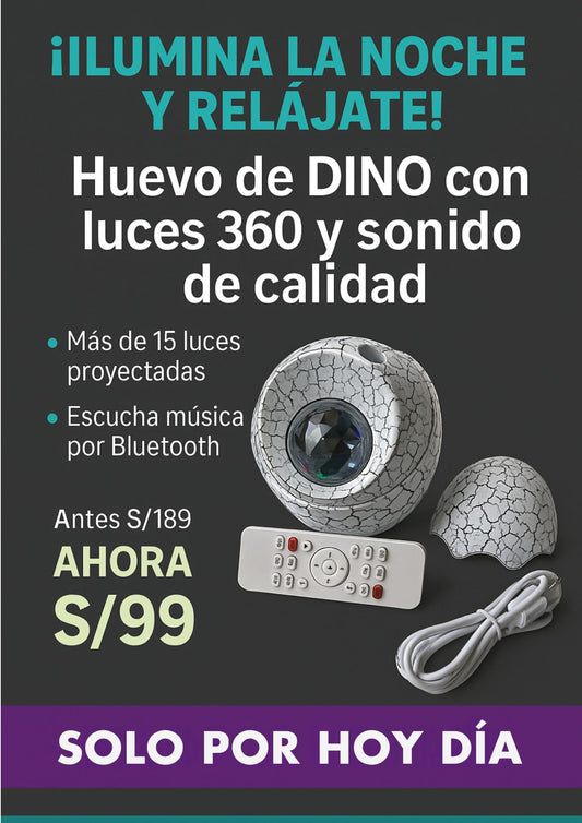 Proyector Dino – Huevo de Dinosaurio con Luces 360 y Sonido